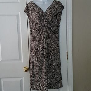 Blu Sage V-neck brown and white midi dress Sz XL NWOT